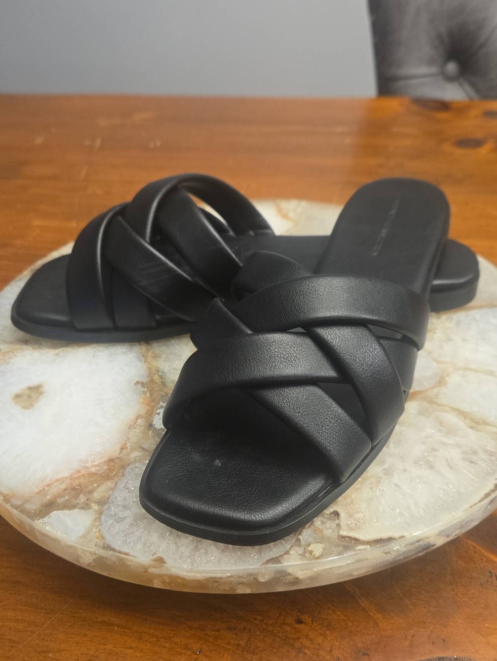 Euc French Connection Criss Cross Slide Sandals Black Size 7